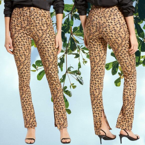 NWT WEWOREWHAT Stiletto Split Hem Cheetah Skinny Jeans Brown 24 - Picture 2 of 6